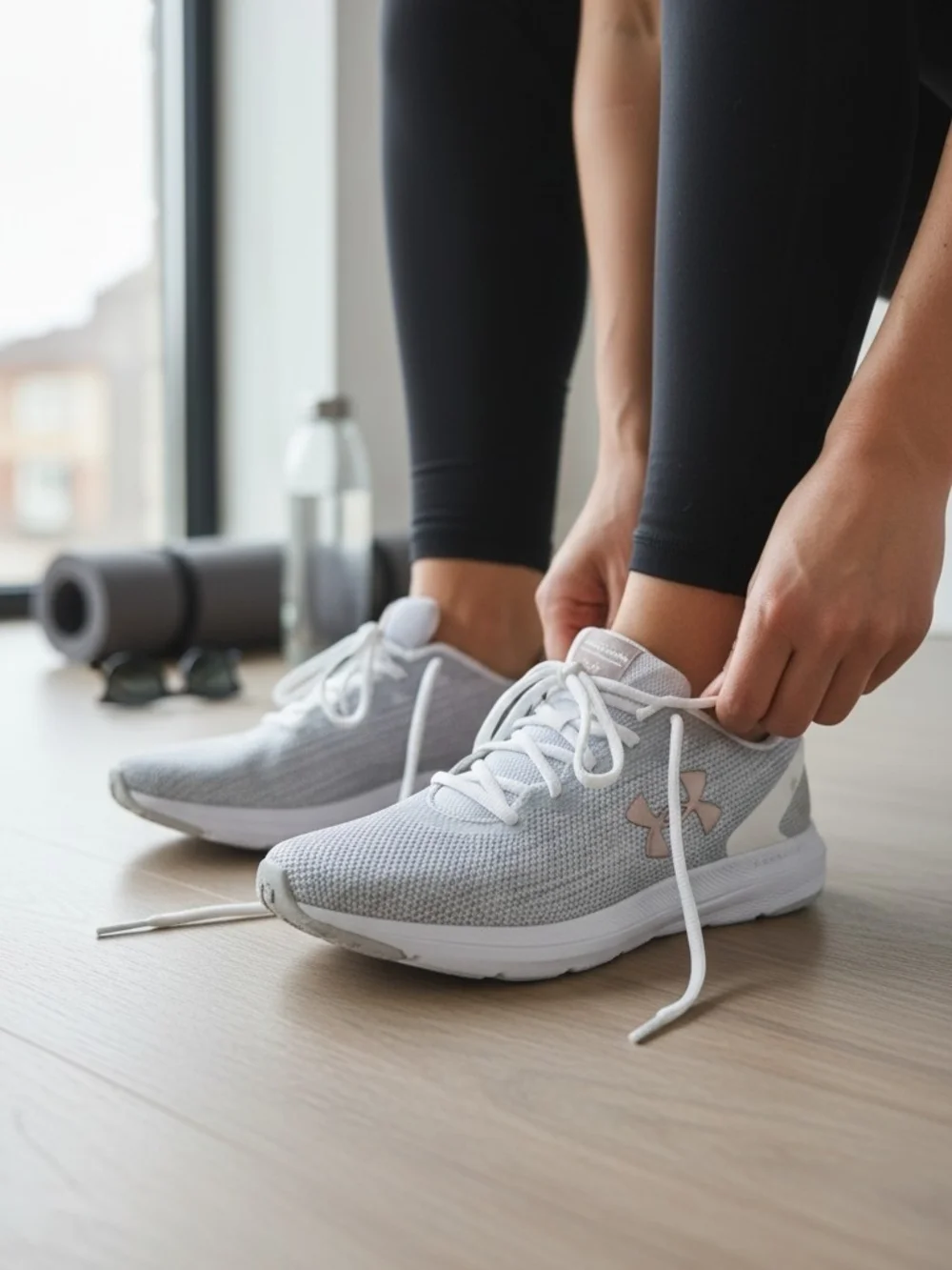 Under Armour Women's Light Gray and White Knit Running Sneakers